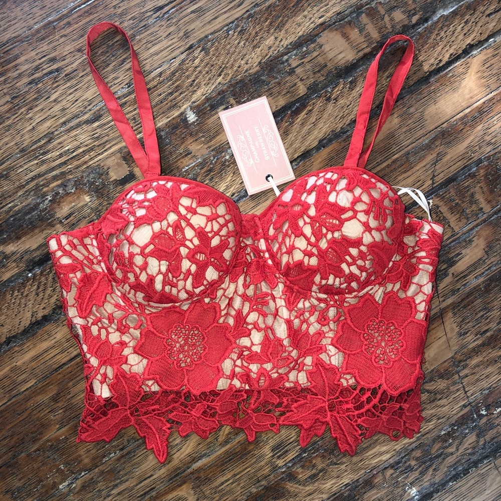 Champagne and Strawberry red lace lingerie